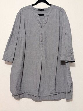 Ellos Gray Pinstripe Casual Button-Down Tunic Shirt 0187